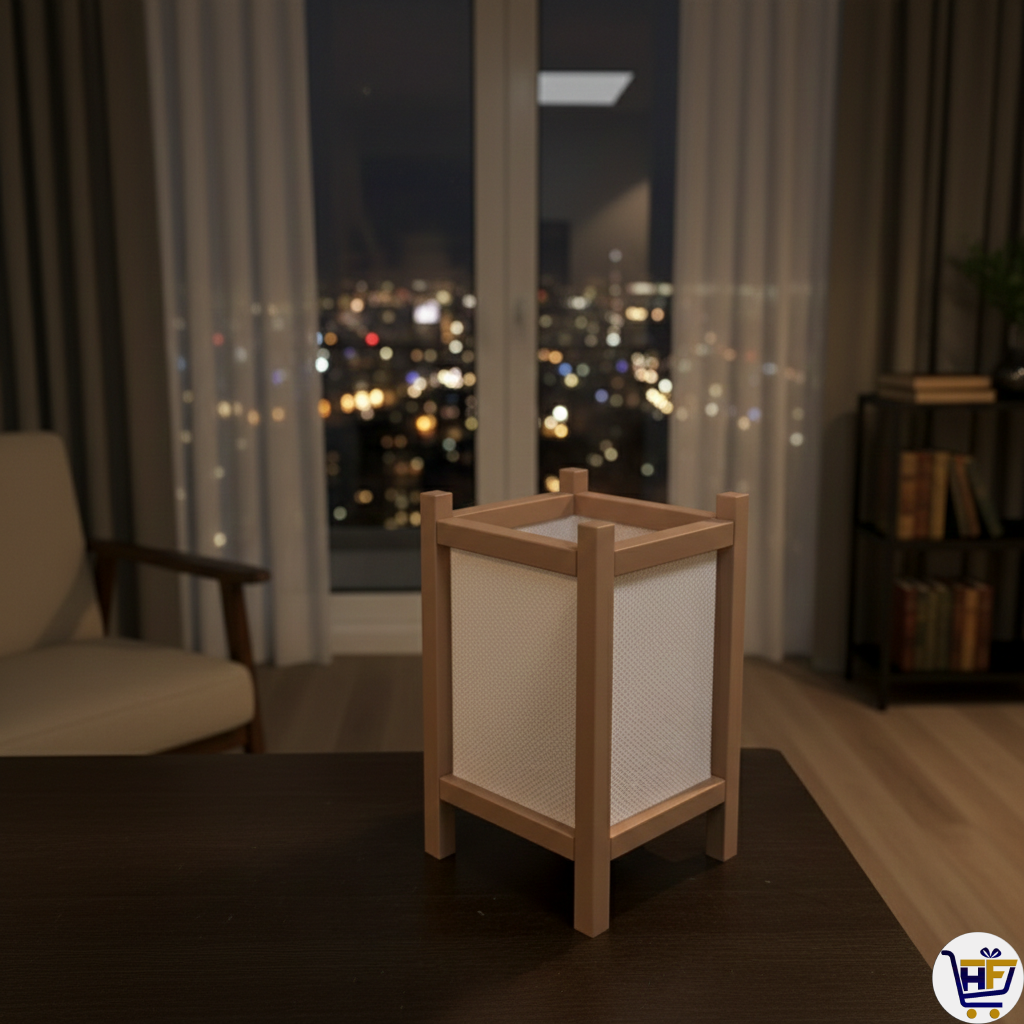 "Zenith" 9" Shoji-Inspired 3D-Printed Lantern – Minimalist Geometric Ambient Lamp