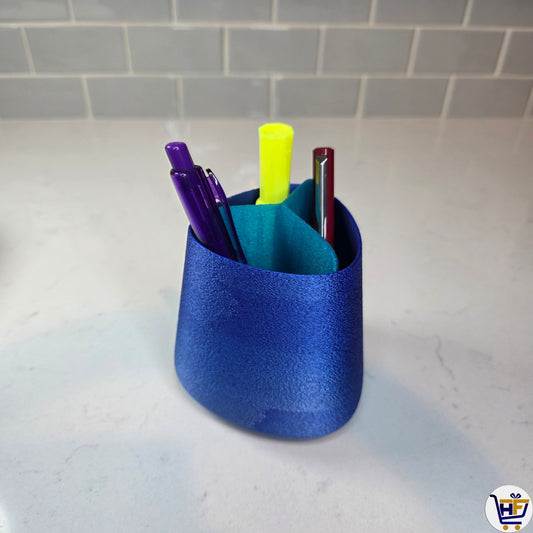 "Aurora" 4" 3D-Printed Pen Pot – Triple-Section Silk Multi-Color Desktop Organizer
