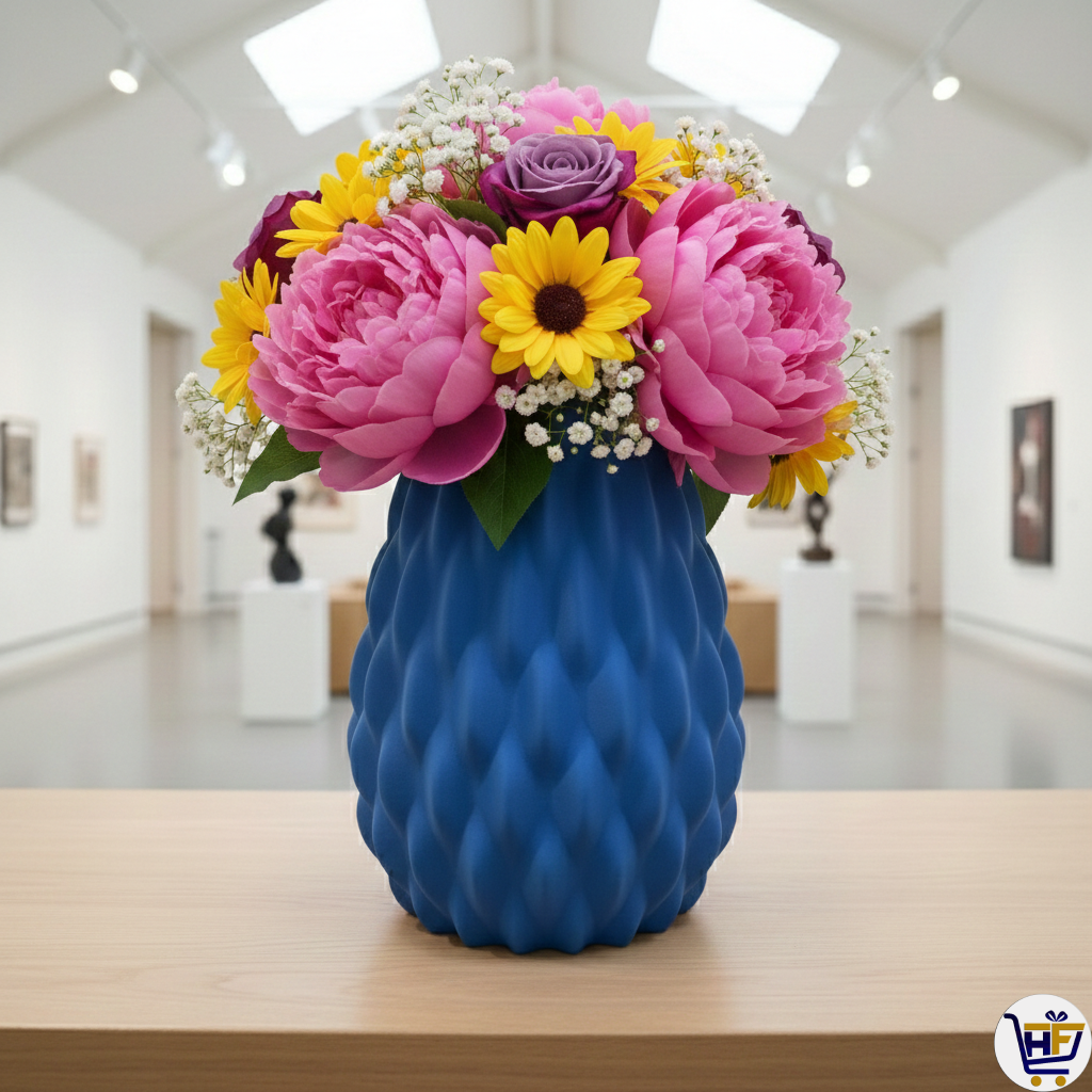 "Ascend" 6" 3D-Printed Scale Vase – Textured Geometric Vessel in Marine Blue & Rosewood