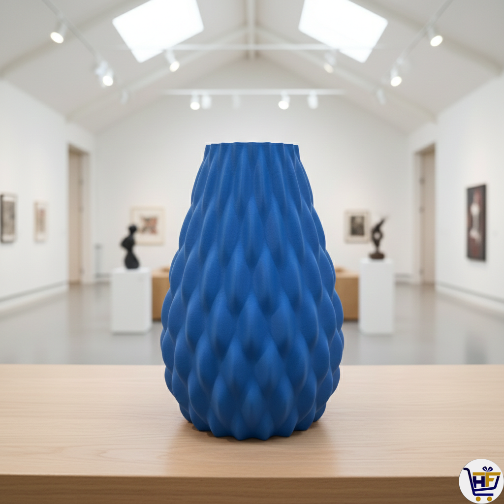 "Ascend" 6" 3D-Printed Scale Vase – Textured Geometric Vessel in Marine Blue & Rosewood