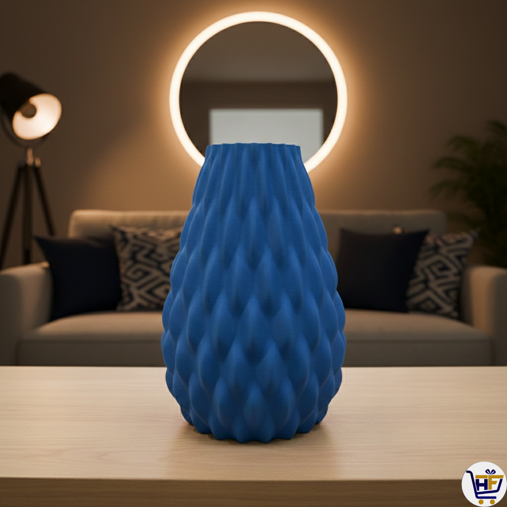 "Ascend" 6" 3D-Printed Scale Vase – Textured Geometric Vessel in Marine Blue & Rosewood