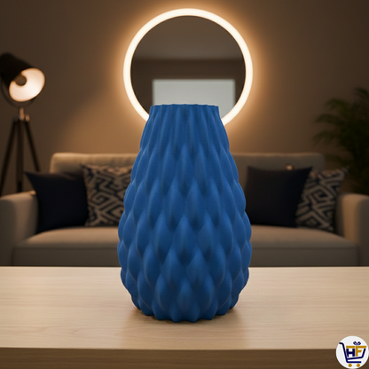 "Ascend" 6" 3D-Printed Scale Vase – Textured Geometric Vessel in Marine Blue & Rosewood