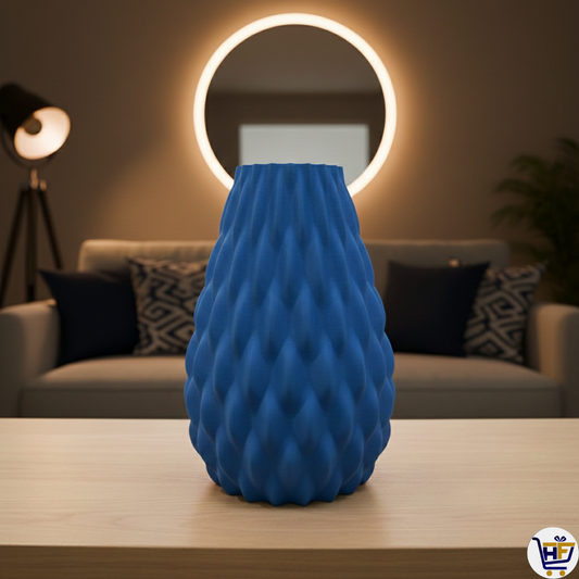 "Ascend" 6" 3D-Printed Scale Vase – Textured Geometric Vessel in Marine Blue & Rosewood