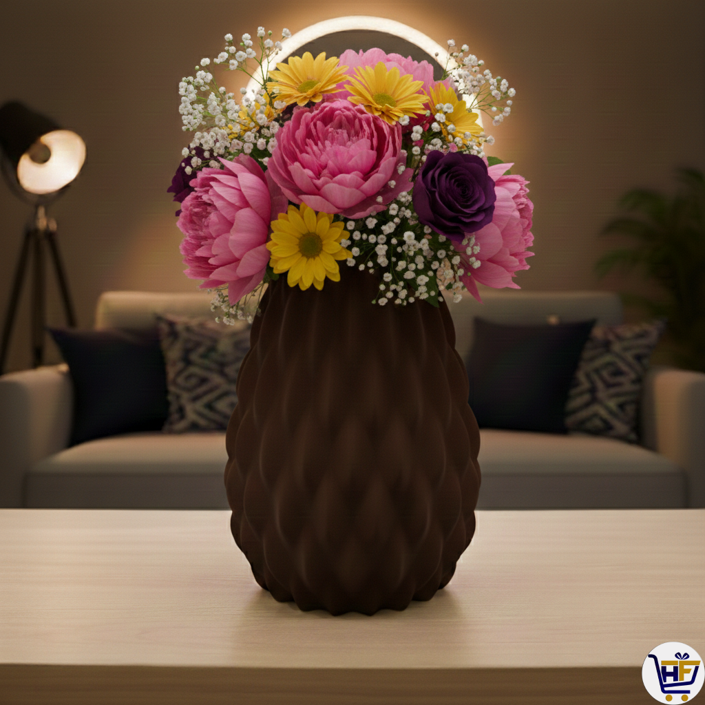 "Ascend" 6" 3D-Printed Scale Vase – Textured Geometric Vessel in Marine Blue & Rosewood