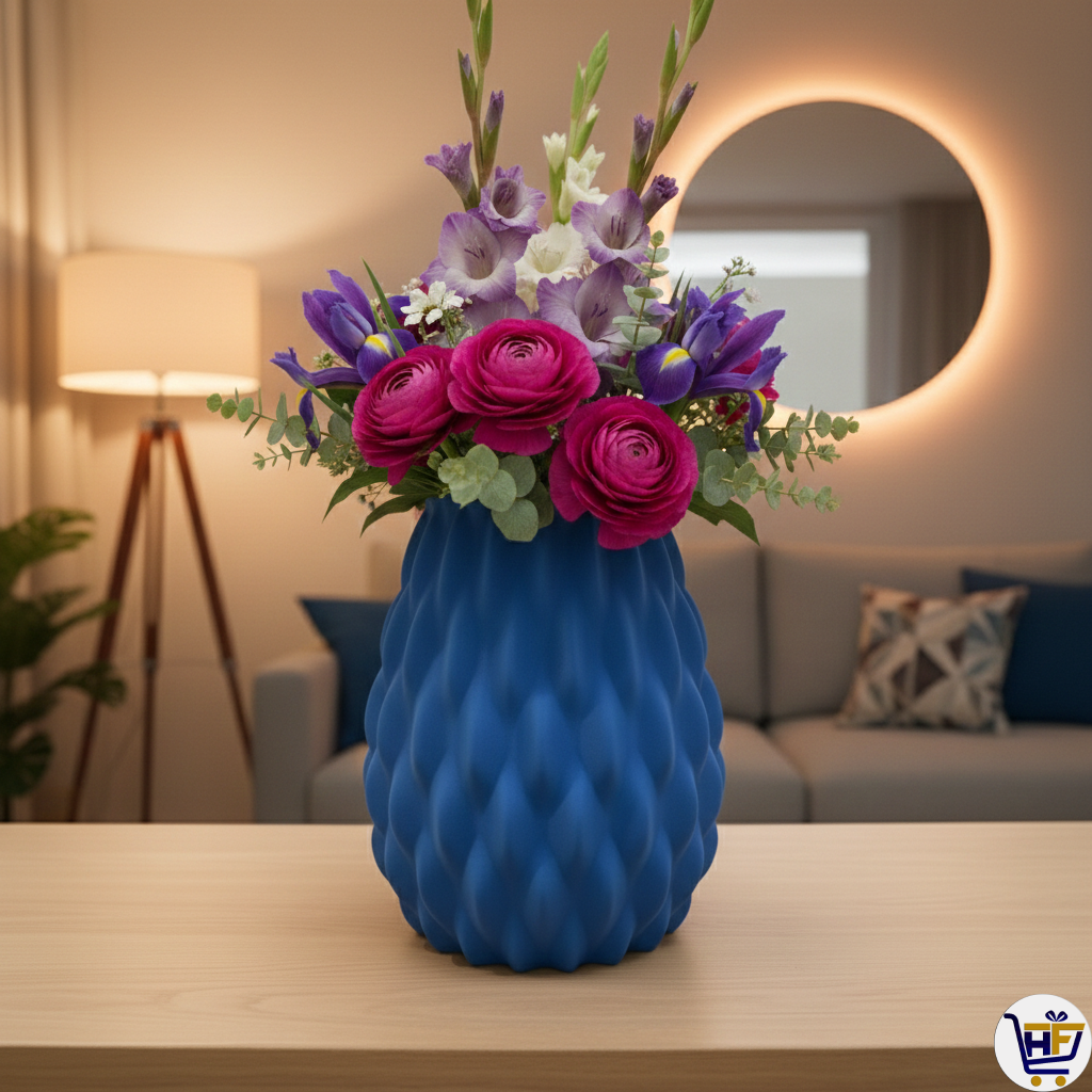 "Ascend" 6" 3D-Printed Scale Vase – Textured Geometric Vessel in Marine Blue & Rosewood