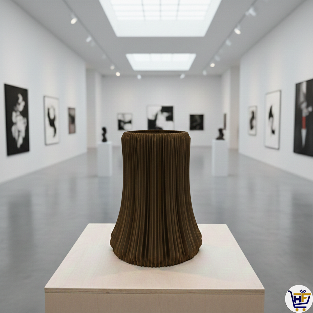 "Plissé" 6" 3D-Printed Fluted Vase – Modern Ribbed Vessel in Marine Blue & Rosewood
