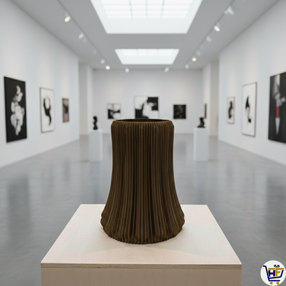 "Plissé" 6" 3D-Printed Fluted Vase – Modern Ribbed Vessel in Marine Blue & Rosewood