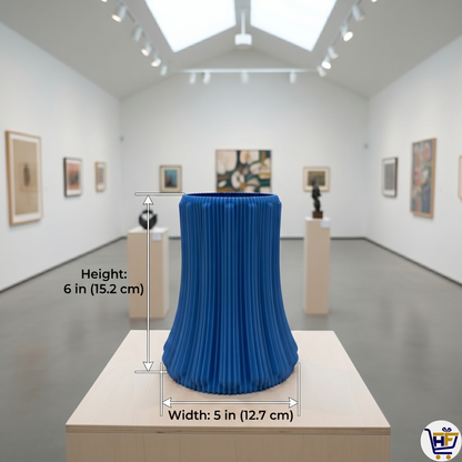 "Plissé" 6" 3D-Printed Fluted Vase – Modern Ribbed Vessel in Marine Blue & Rosewood