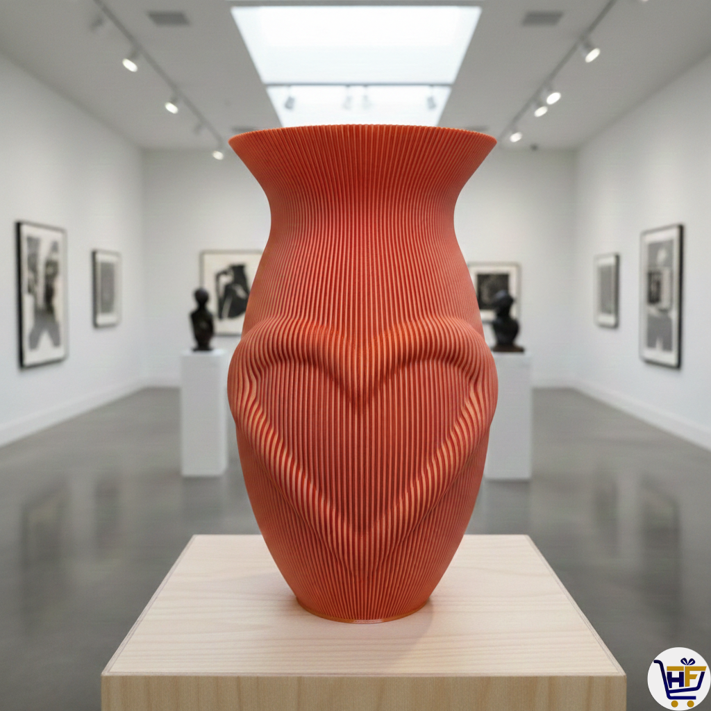 "Gilded Heart" 7" 3D-Printed Silk Vase – Radiant Color-Shift Ribbed Vessel