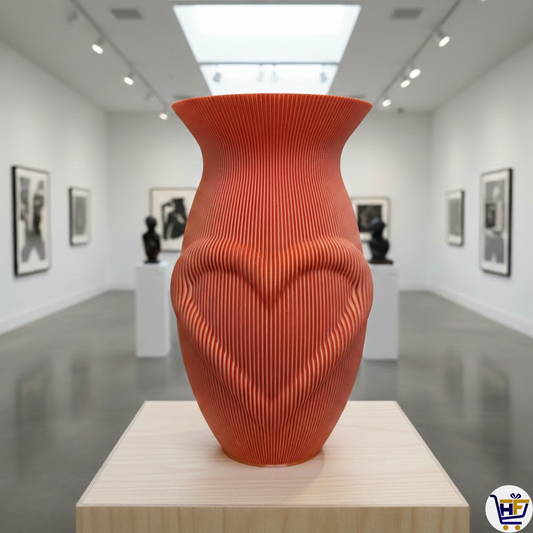 "Gilded Heart" 7" 3D-Printed Silk Vase – Radiant Color-Shift Ribbed Vessel