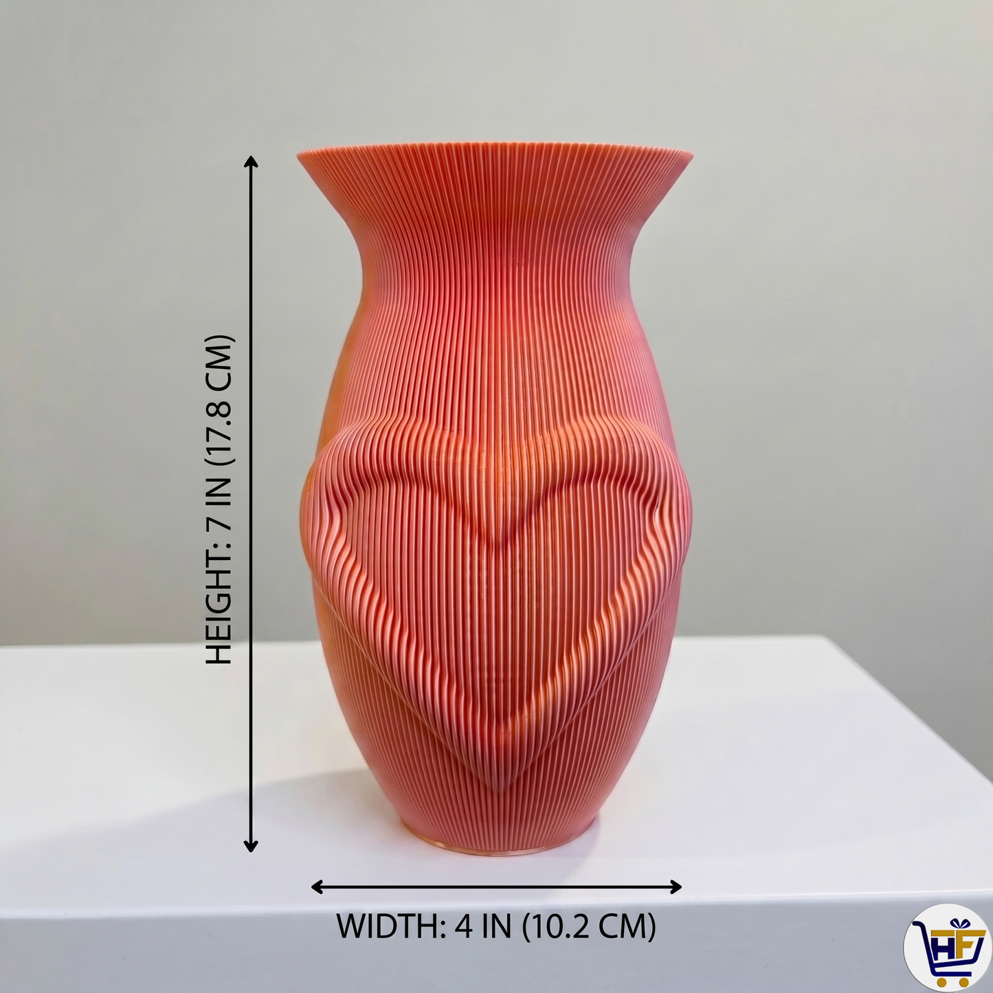 "Gilded Heart" 7" 3D-Printed Silk Vase – Radiant Color-Shift Ribbed Vessel