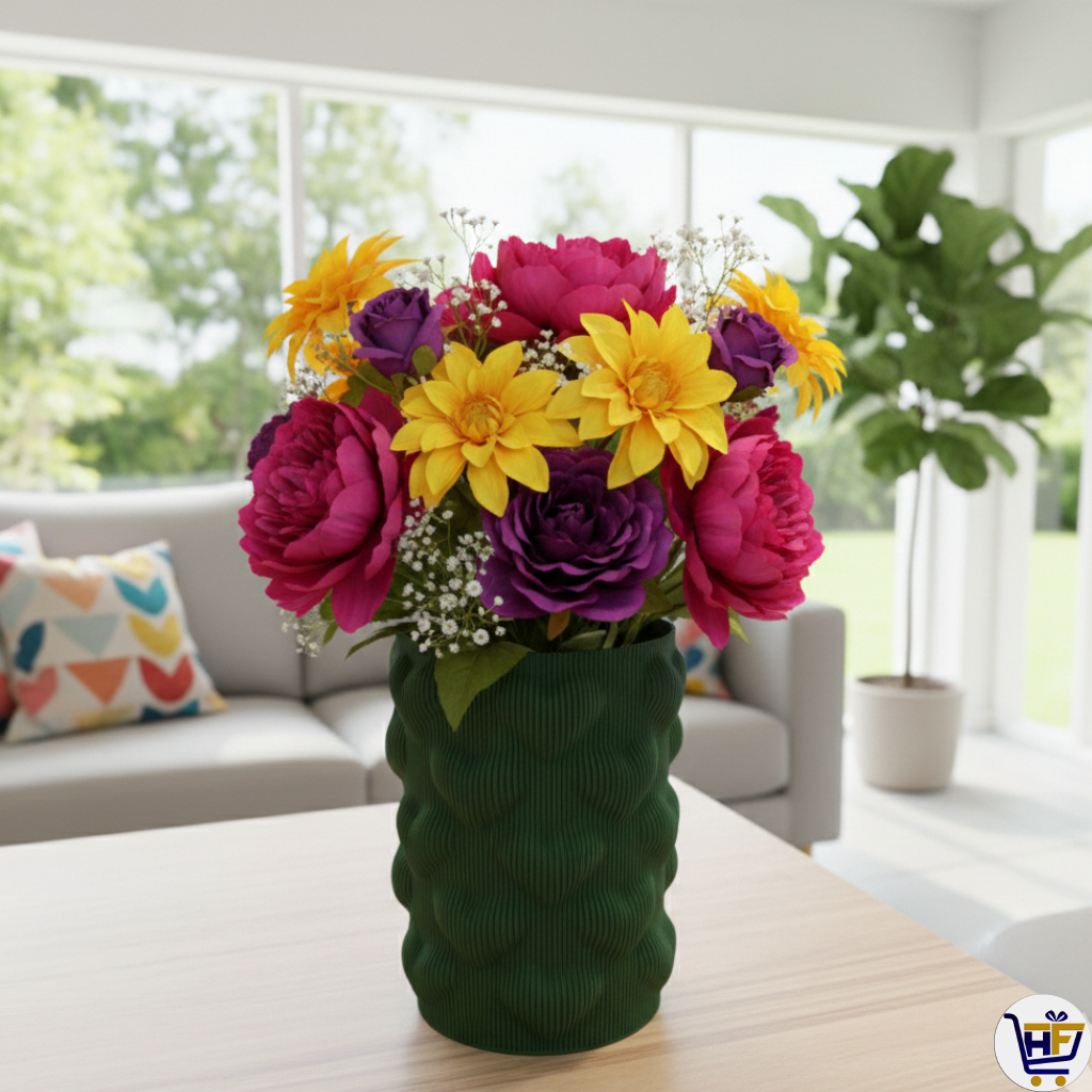 Ribbed "Heart-Pulse" 6" 3D-Printed Vase – Modern Matte Textured Vessel