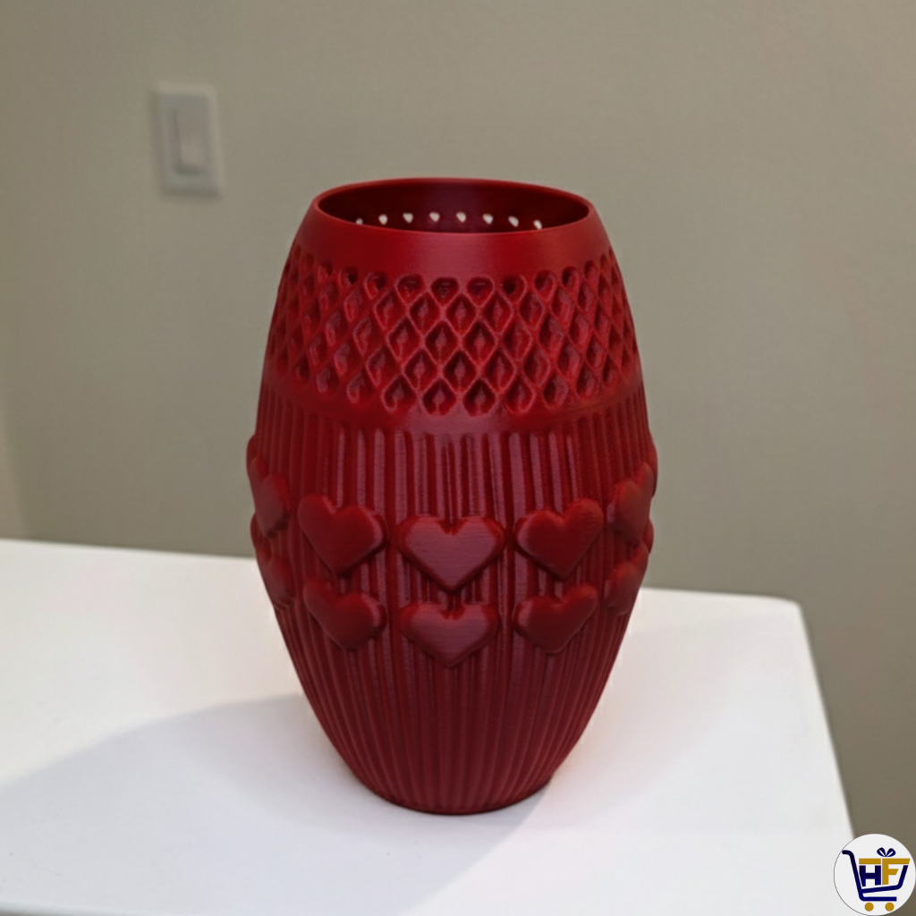 "Lattice Love" 6" 3D-Printed Heart Vase – Intricate Textured Vessel in Basic & Matte Red