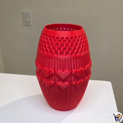 "Lattice Love" 6" 3D-Printed Heart Vase – Intricate Textured Vessel in Basic & Matte Red