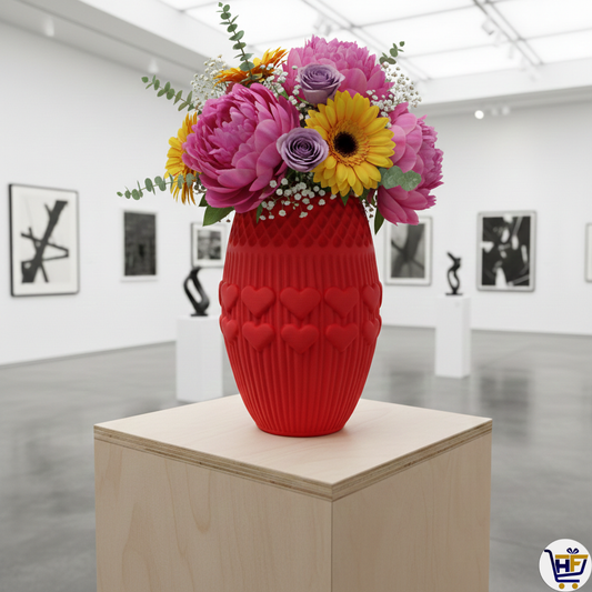 "Lattice Love" 6" 3D-Printed Heart Vase – Intricate Textured Vessel in Basic & Matte Red