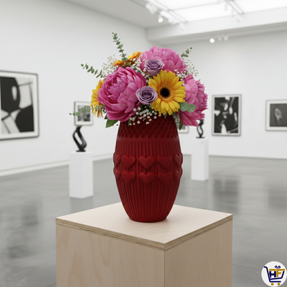 "Lattice Love" 6" 3D-Printed Heart Vase – Intricate Textured Vessel in Basic & Matte Red