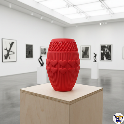 "Lattice Love" 6" 3D-Printed Heart Vase – Intricate Textured Vessel in Basic & Matte Red
