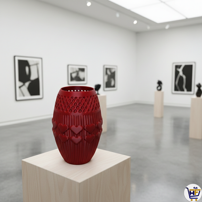 "Lattice Love" 6" 3D-Printed Heart Vase – Intricate Textured Vessel in Basic & Matte Red