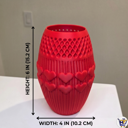 "Lattice Love" 6" 3D-Printed Heart Vase – Intricate Textured Vessel in Basic & Matte Red