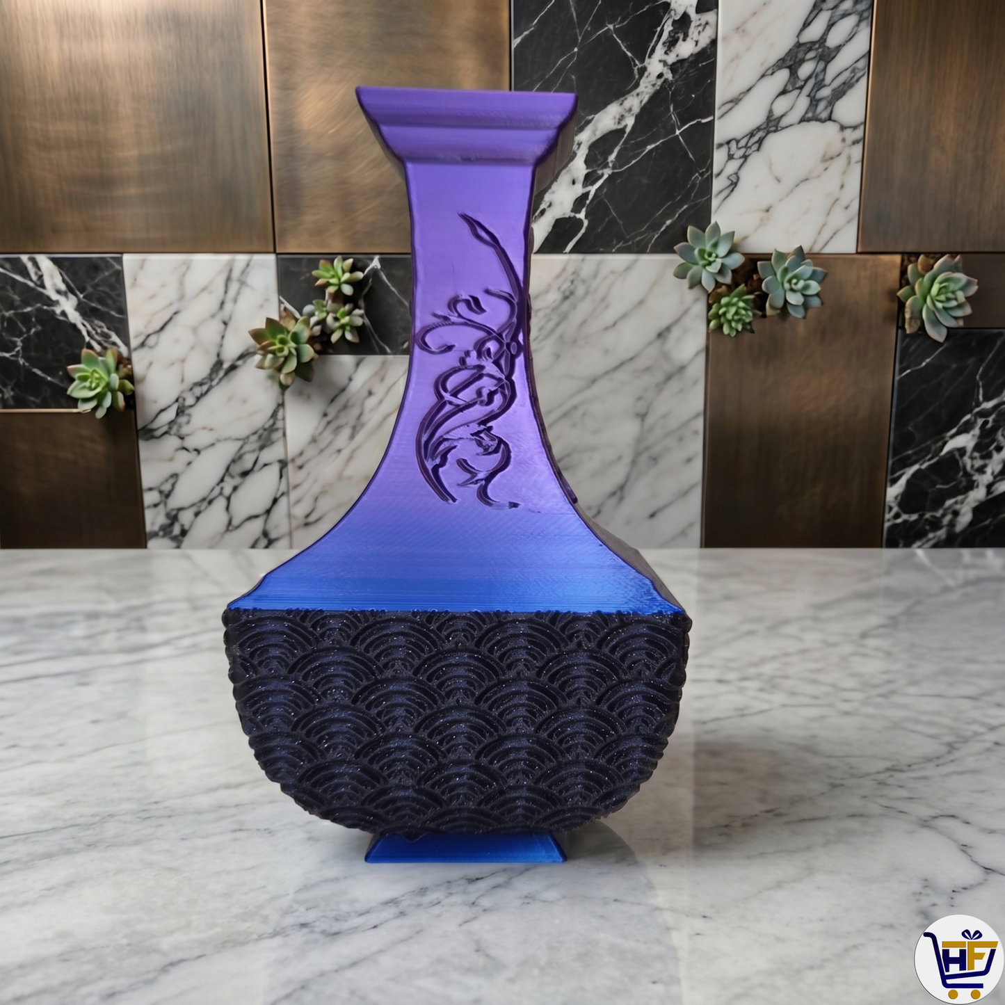 Mystic Dragon 6" 3D-Printed Vase – Indigo Purple Gradient Architectural Vessel