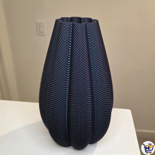"Nebula Pleat" 9" 3D-Printed Vase – Textured Architectural Vessel in Galaxy & Silk