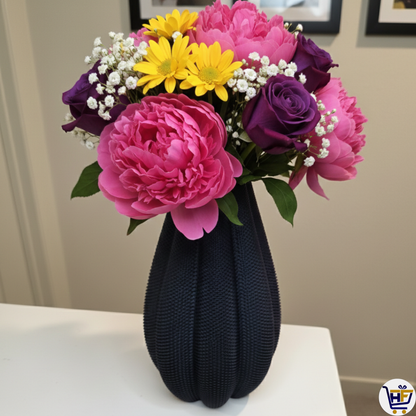 "Nebula Pleat" 9" 3D-Printed Vase – Textured Architectural Vessel in Galaxy & Silk