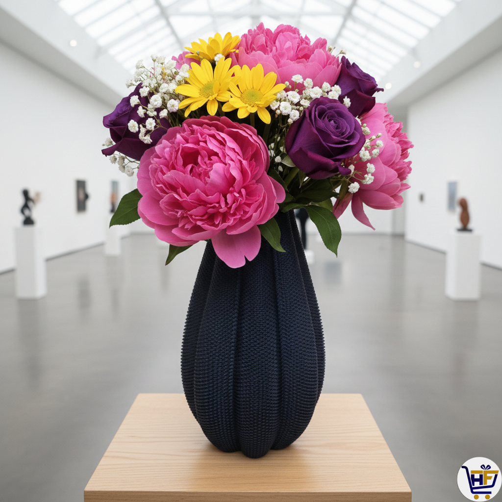 "Nebula Pleat" 9" 3D-Printed Vase – Textured Architectural Vessel in Galaxy & Silk