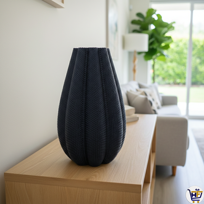 "Nebula Pleat" 9" 3D-Printed Vase – Textured Architectural Vessel in Galaxy & Silk