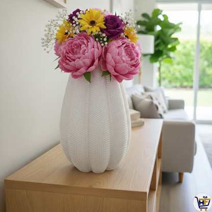 "Nebula Pleat" 9" 3D-Printed Vase – Textured Architectural Vessel in Galaxy & Silk