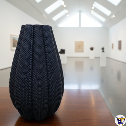 "Nebula Pleat" 9" 3D-Printed Vase – Textured Architectural Vessel in Galaxy & Silk