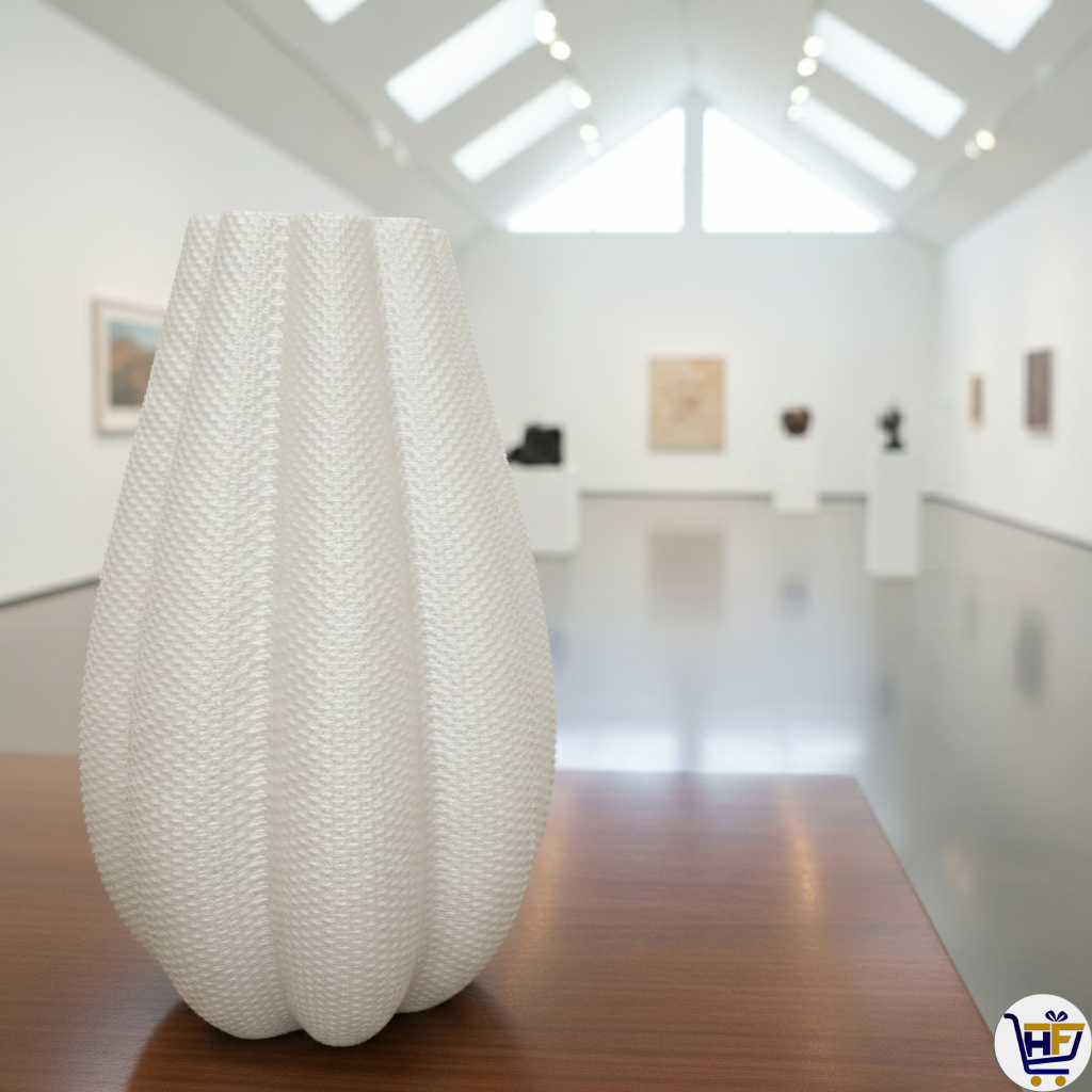 "Nebula Pleat" 9" 3D-Printed Vase – Textured Architectural Vessel in Galaxy & Silk