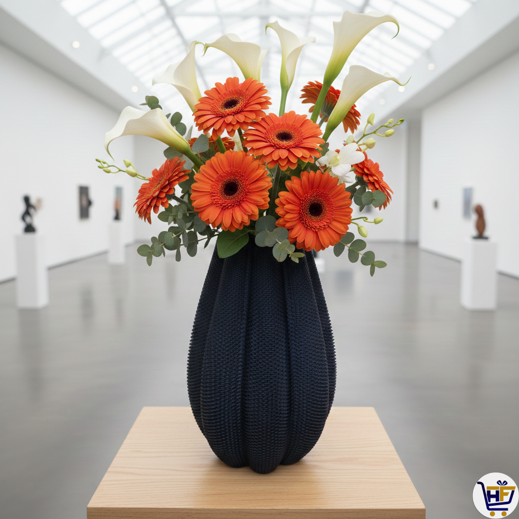 "Nebula Pleat" 9" 3D-Printed Vase – Textured Architectural Vessel in Galaxy & Silk