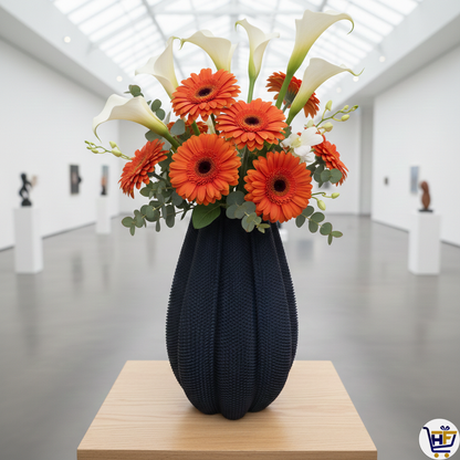 "Nebula Pleat" 9" 3D-Printed Vase – Textured Architectural Vessel in Galaxy & Silk