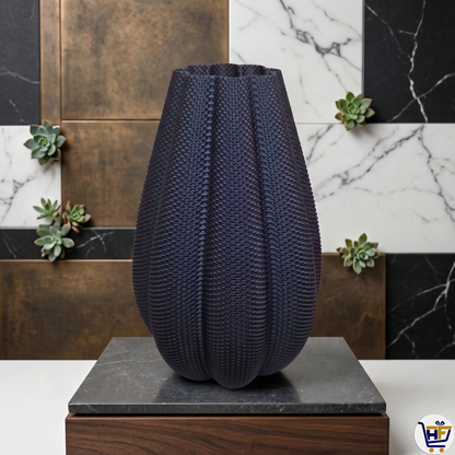 "Nebula Pleat" 9" 3D-Printed Vase – Textured Architectural Vessel in Galaxy & Silk
