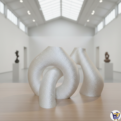 The Unity Knot | 8 inch Double-Opening Vase – Shimmering Silk White Abstract Vessel