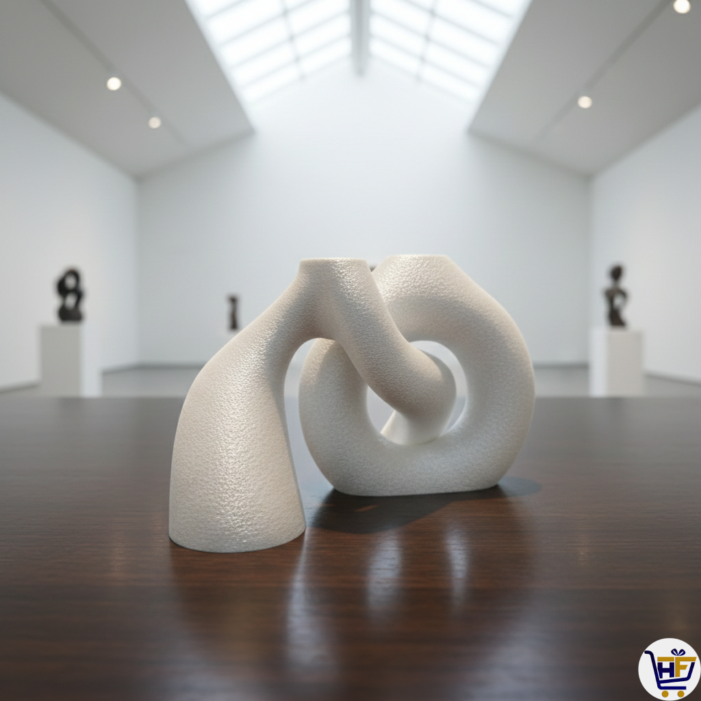 The Unity Knot | 8 inch Double-Opening Vase – Shimmering Silk White Abstract Vessel