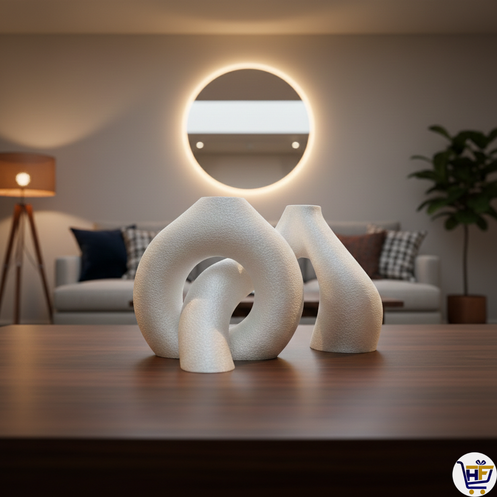 The Unity Knot | 8 inch Double-Opening Vase – Shimmering Silk White Abstract Vessel