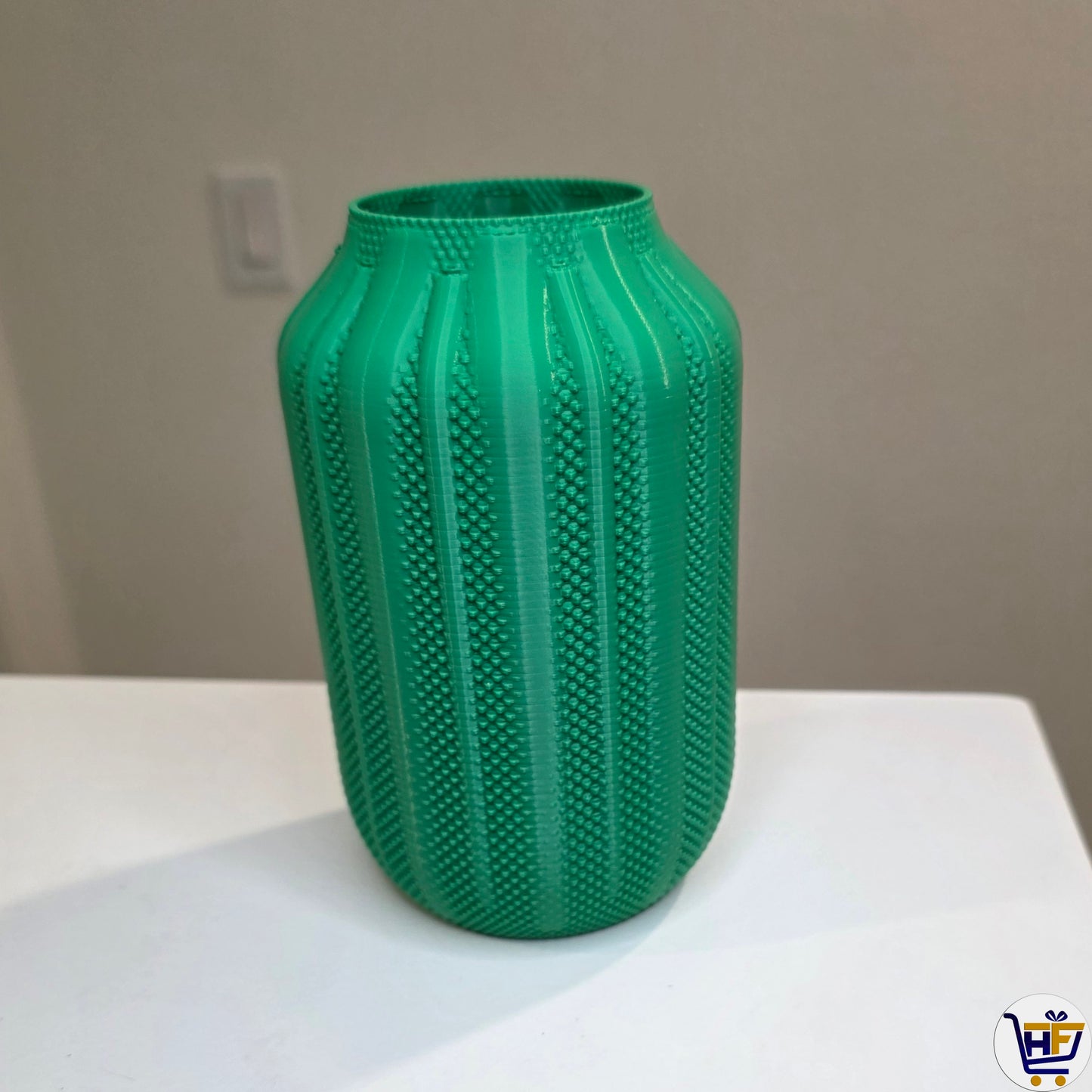 "Wildwood" 6" 3D-Printed Textured Vase – Ribbed Botanical Vessel in Bambu Green & HF Blue
