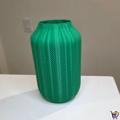 "Wildwood" 6" 3D-Printed Textured Vase – Ribbed Botanical Vessel in Bambu Green & HF Blue