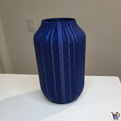 "Wildwood" 6" 3D-Printed Textured Vase – Ribbed Botanical Vessel in Bambu Green & HF Blue