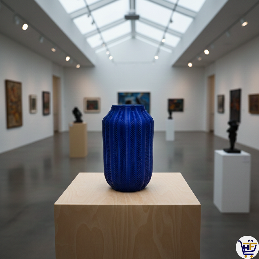 "Wildwood" 6" 3D-Printed Textured Vase – Ribbed Botanical Vessel in Bambu Green & HF Blue