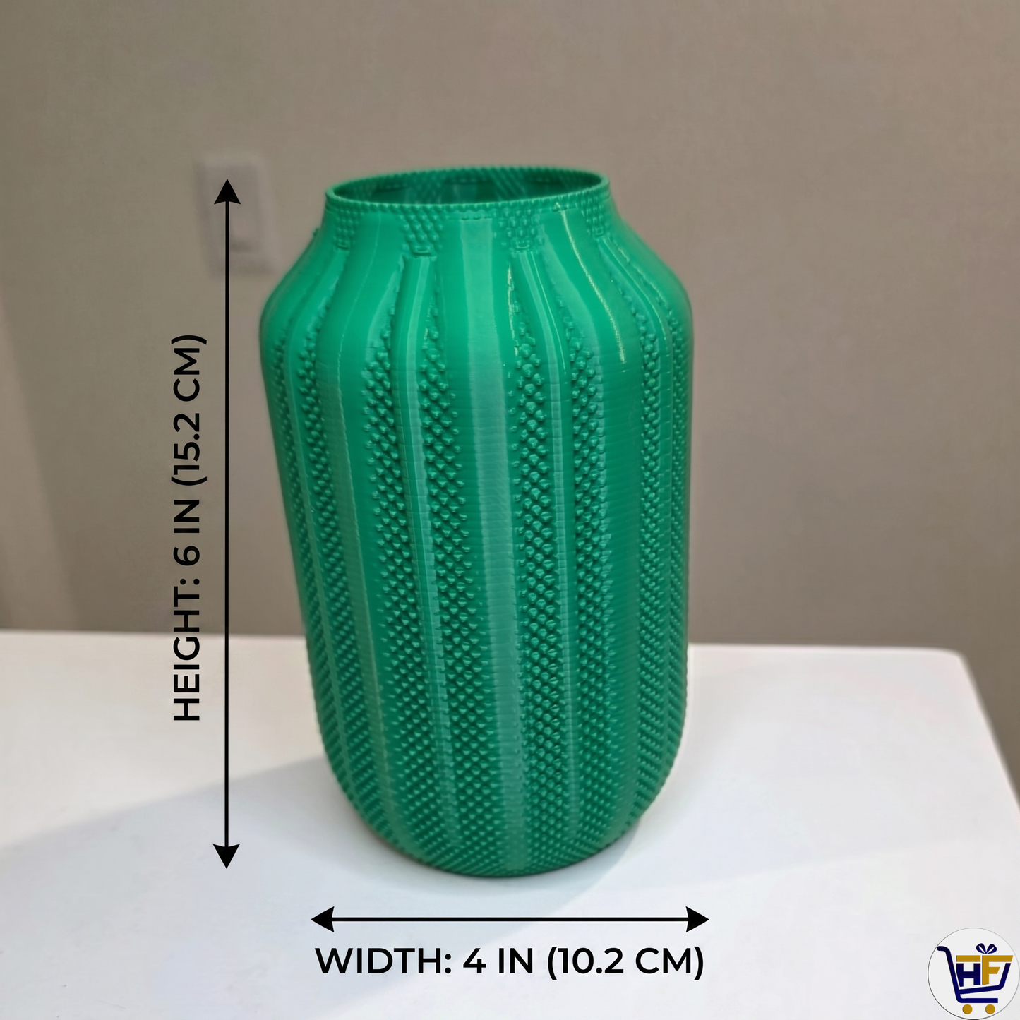 "Wildwood" 6" 3D-Printed Textured Vase – Ribbed Botanical Vessel in Bambu Green & HF Blue
